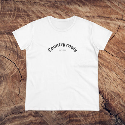 Country Roots Cowgirl Tee in classic white, displaying the 'Country roots' logo on the front, ideal for a stylish and casual look.
