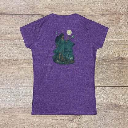 Moon Child T-Shirt - Back view of the purple slim-fit tee adorned with a mystical design, reflecting the spirit of dreamers and making a perfect gift.