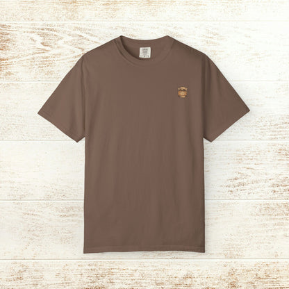 Rodeo On The Rocks Tee in brown, showcasing a soft garment-dyed style with 100% US cotton, offered in sizes S-4XL.