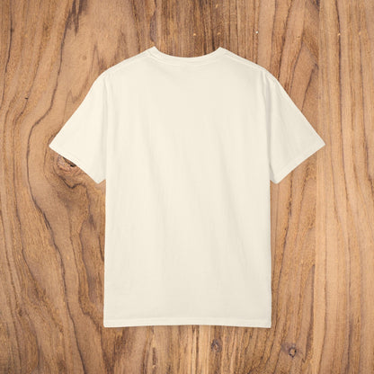 Back view of the Unisex Sunset Palm Tree T-Shirt in cream color, highlighting the simple yet elegant design, ideal for both men and women.