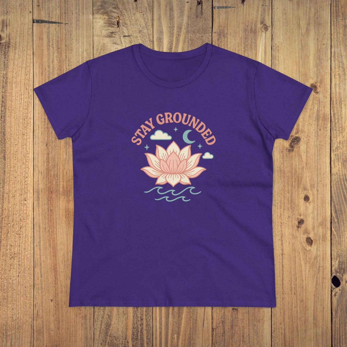 Stay Grounded Spiritual Tee - Rich purple crop top featuring a lotus flower graphic, ideal for sunny days and relaxed gatherings.
