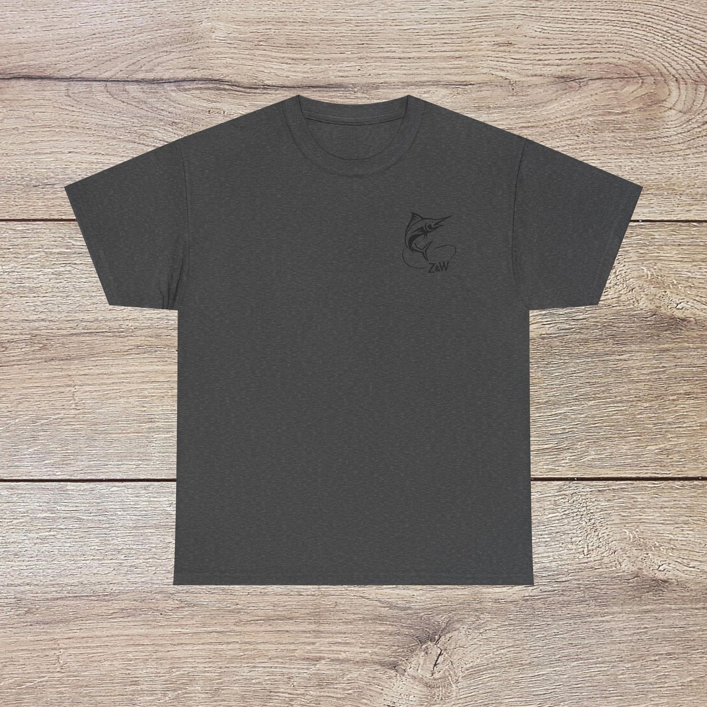 Fishing Adventure Tee in dark heather gray with a stylish fish graphic, a must-have shirt for fishing enthusiasts, ideal for casual outings and summer adventures.