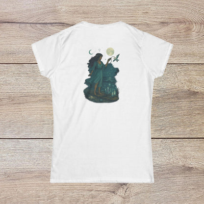 Back view of Moon Child T-Shirt in White, featuring enchanting illustration, perfect for expressing whimsical personality.