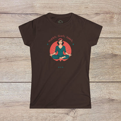Women's Festival Crop Top | Mindful Vibes Yoga Wear in a rich brown tee highlighting a meditating woman, a stylish choice for summer festivals and yoga sessions.