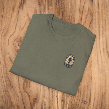 Folded Vintage Southern Gentleman Golf Shirt - Country Club Outlaw Cowboy Tee in olive green, perfectly showcasing its comfortable fabric and classic design.