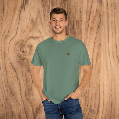 A man wearing the Premium Southern Made T-Shirt in green, featuring minimalistic style, ideal for trendy casual wear.