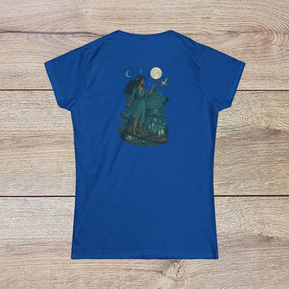 Moon Child T-Shirt - Soft Slim-Fit Tee for Dreamers in vibrant blue, displaying a whimsical moonlit design that captures the essence of a carefree spirit.