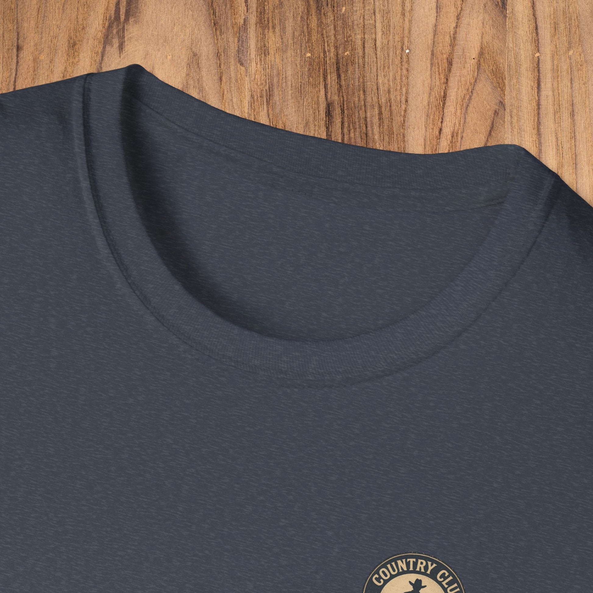 Close-up detail of the neckline of the Vintage Southern Gentleman Golf Shirt, emphasizing its crew neck design and soft fabric texture.