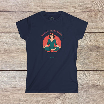 Women's Festival Crop Top from Mindful Vibes Yoga Wear in navy presenting a peaceful meditation illustration, a stylish choice for free spirits and yoga lovers.