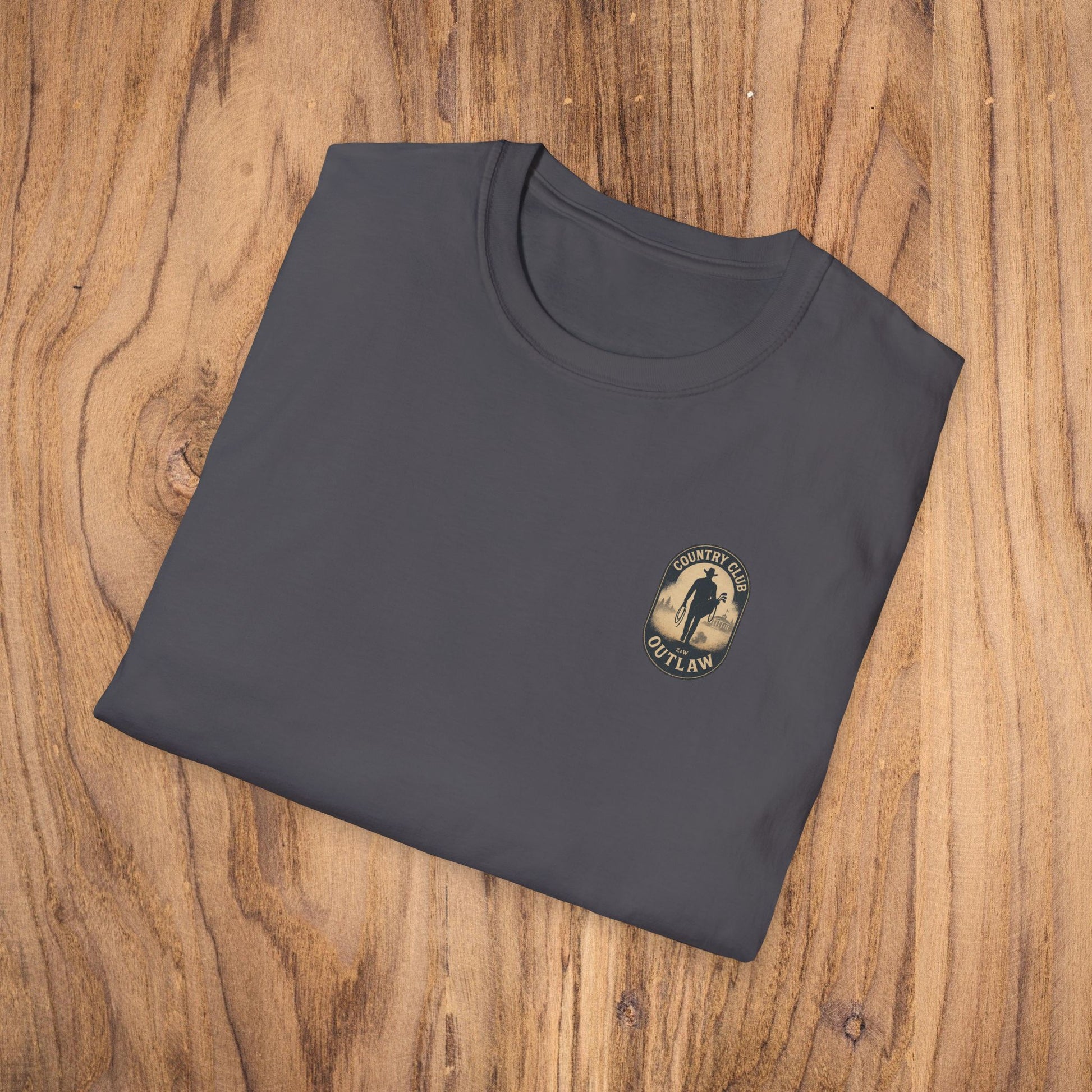 Folded Vintage Southern Gentleman Golf Shirt - Country Club Outlaw Cowboy Tee showcasing its impeccable design and softness, perfect for casual outings.