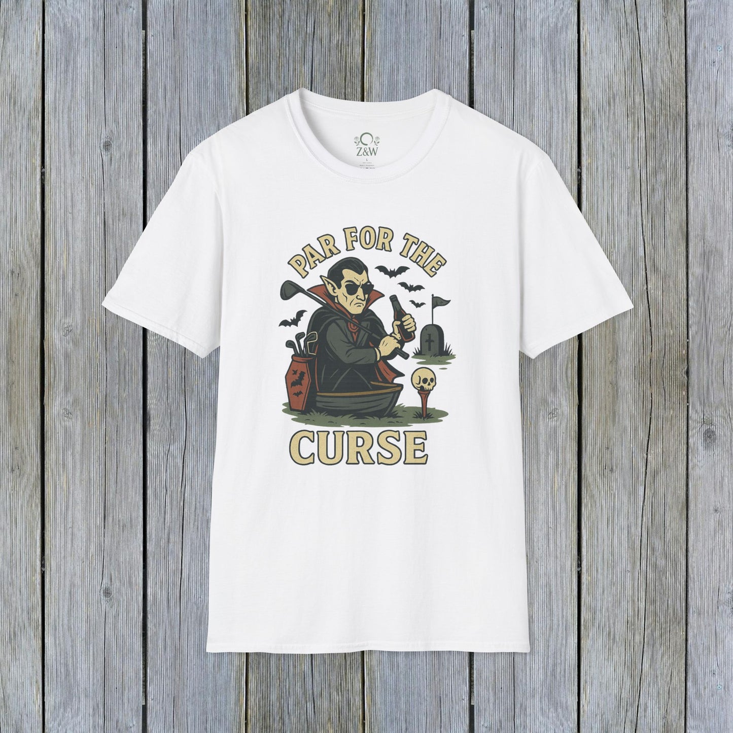 White Funny Halloween Unisex T-Shirt with 'Par For The Curse' design, ideal for Halloween celebrations.