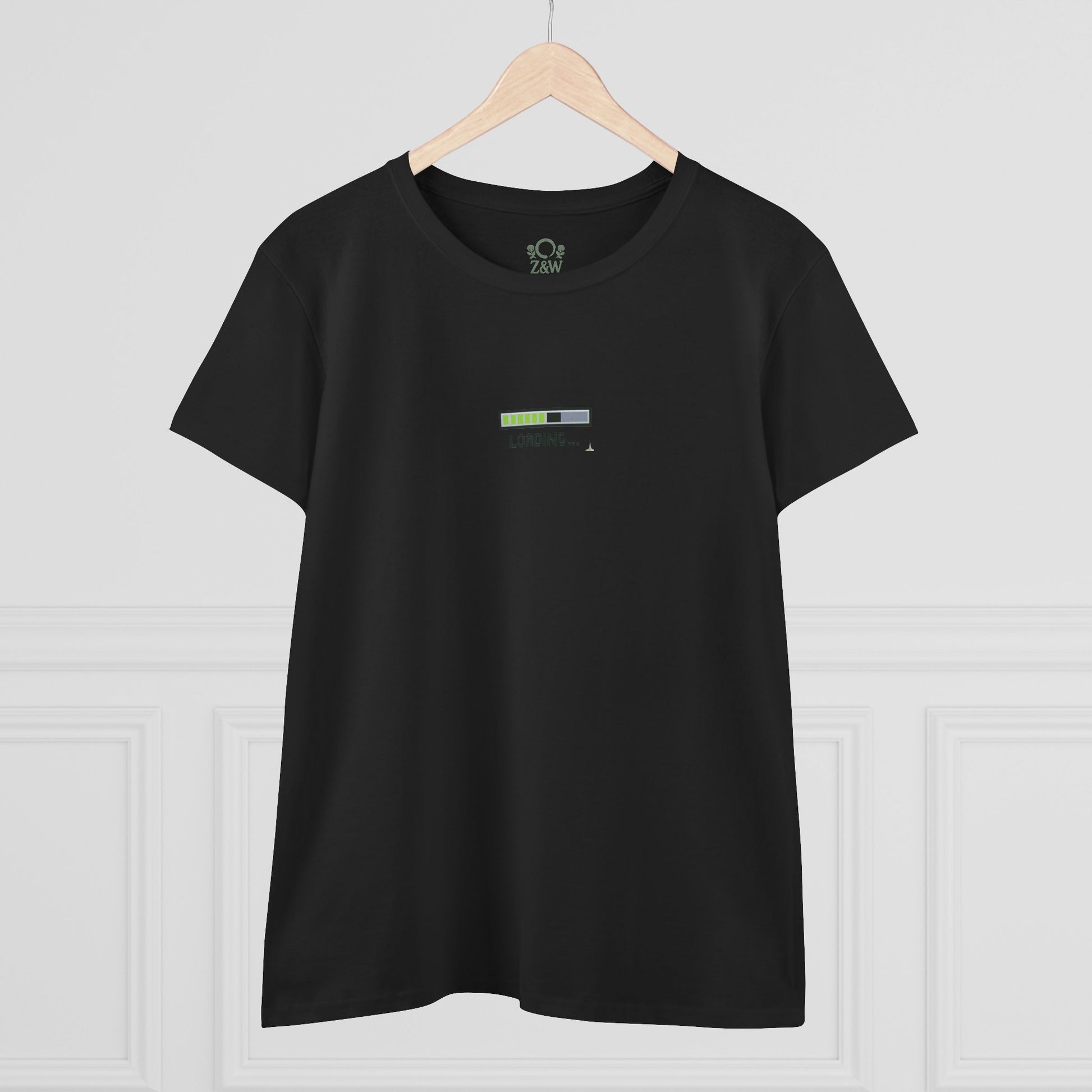 404 Y2K Graphic T-Shirt in black showcasing a minimalist 'LOADING...' graphic design. A stylish choice for comfortable and chic everyday wear.