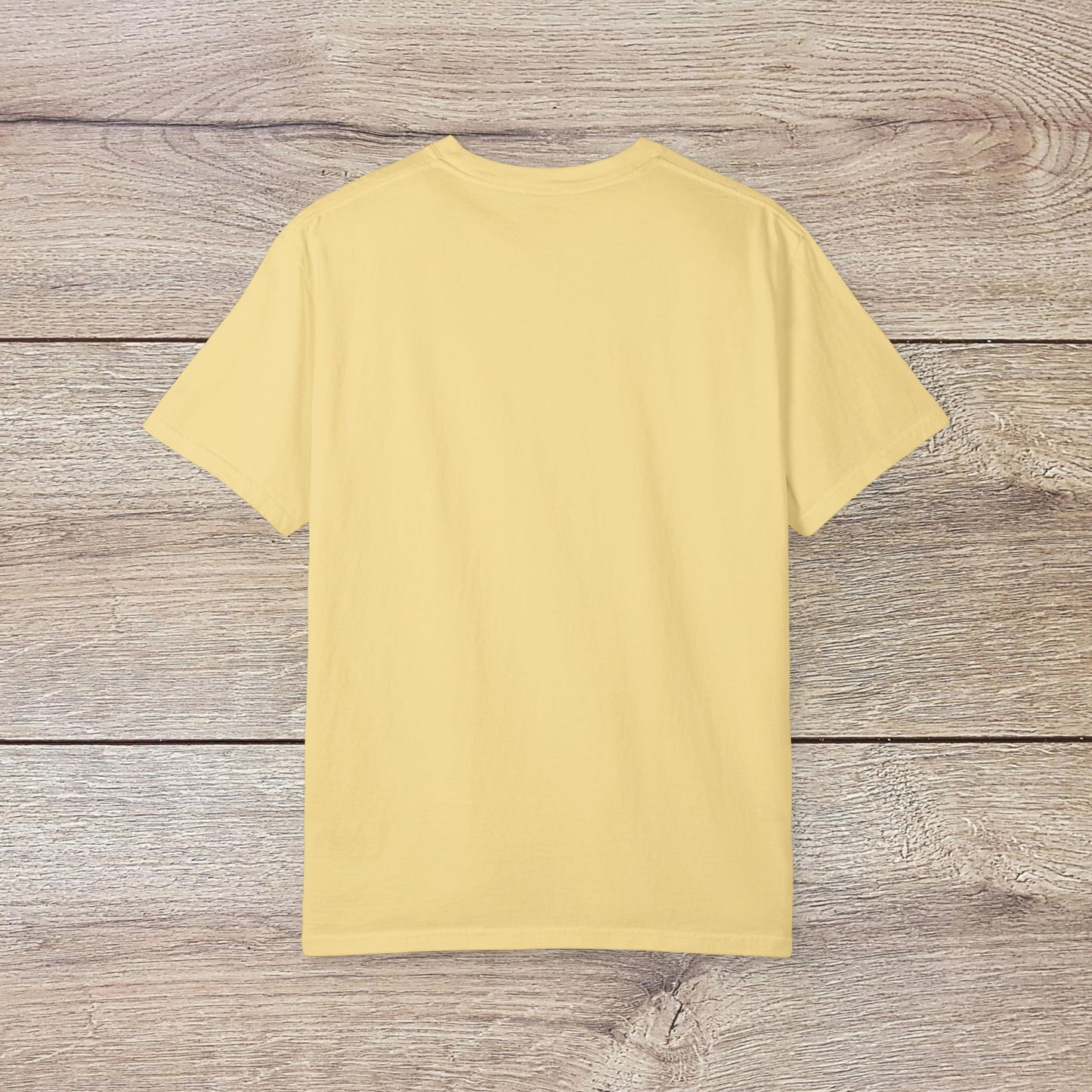 Back view of Men's Golden Tee in a solid yellow color, emphasizing comfort and fit. Comfortable Cotton T-Shirt with Ribbed Collar, Sizes S-5XL.