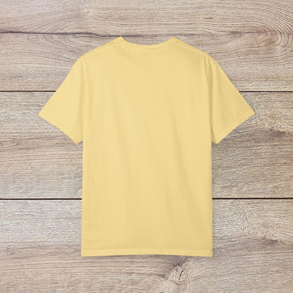 Back view of Men's Golden Tee in a solid yellow color, emphasizing comfort and fit. Comfortable Cotton T-Shirt with Ribbed Collar, Sizes S-5XL.