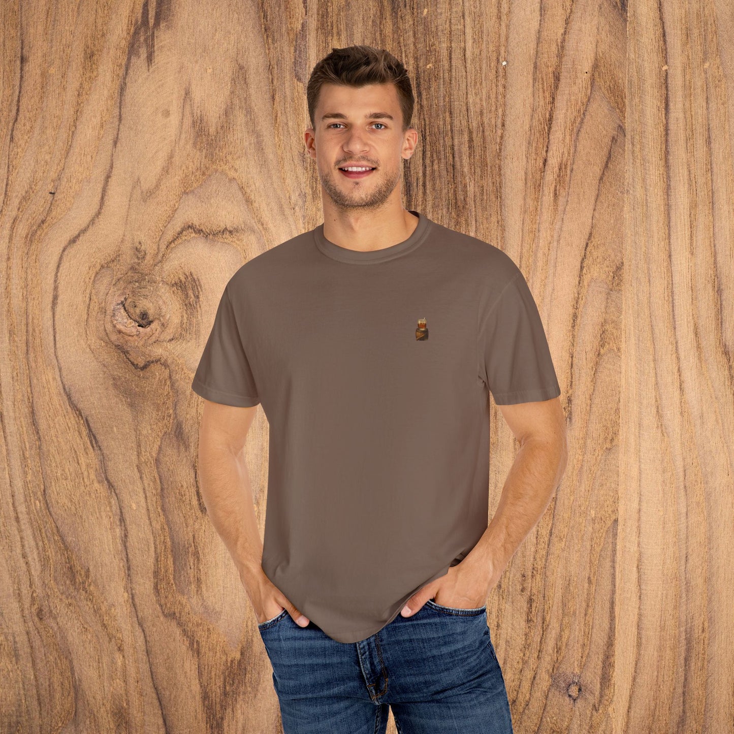 Model wearing a Premium Southern Made T-Shirt with a subtle design, highlighting the fit and style for everyday casual wear. Available in multiple sizes.