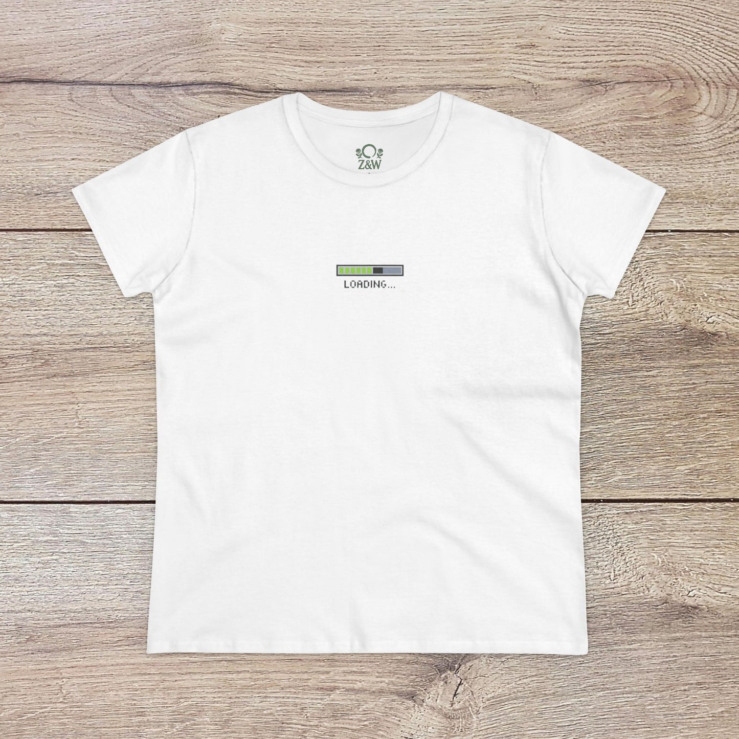 404 Y2K Graphic T-Shirt in white color with minimalistic design displaying 'LOADING...' for a modern, laid-back look, ideal for casual outings.