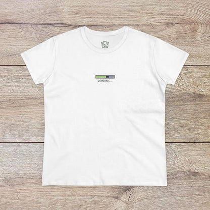 404 Y2K Graphic T-Shirt in white color with minimalistic design displaying 'LOADING...' for a modern, laid-back look, ideal for casual outings.