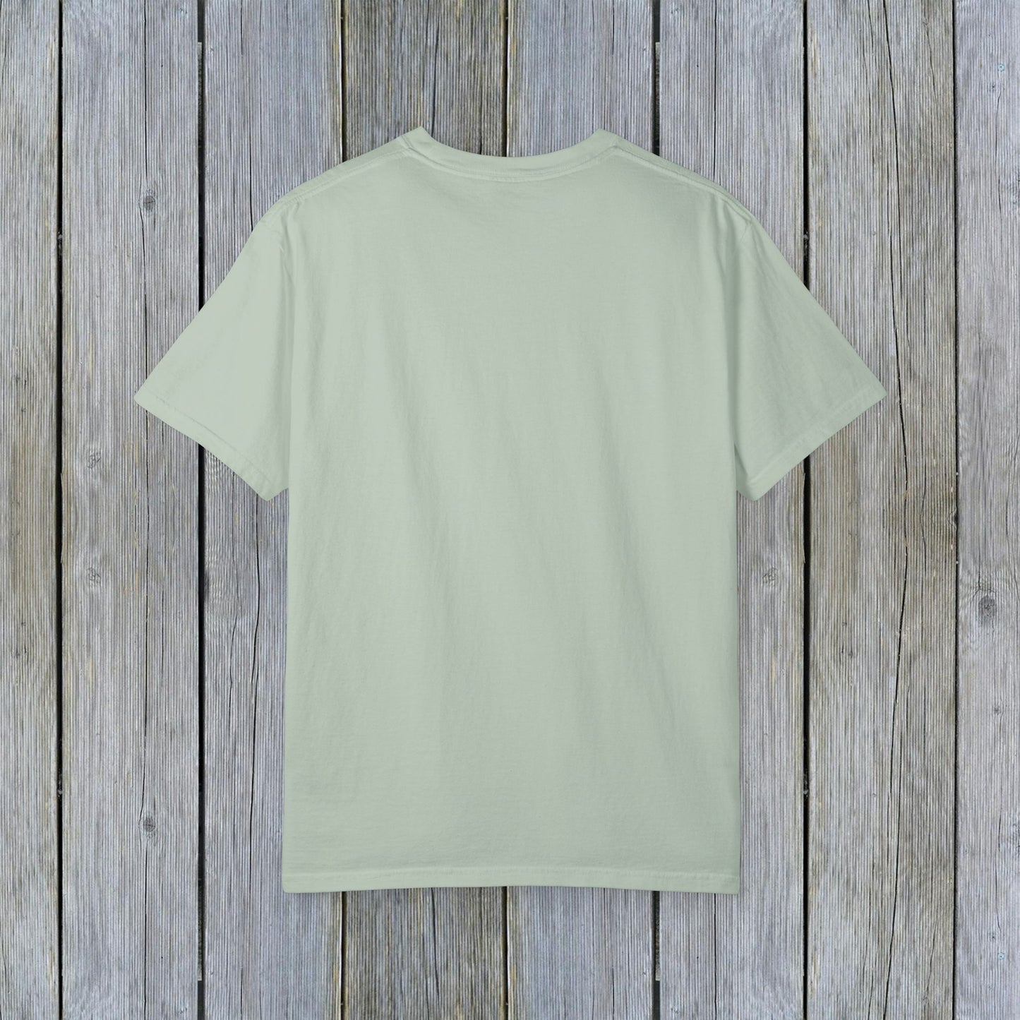 Back view of Unisex Garment-Dyed Lake Rules Tee showcasing soft vintage fabric ideal for outdoor activities.