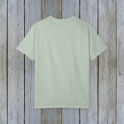 Back view of Unisex Garment-Dyed Lake Rules Tee showcasing soft vintage fabric ideal for outdoor activities.