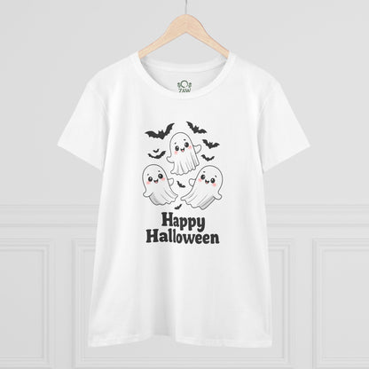 Cute Halloween Ghost T-Shirt for Kids & Adults, Unisex Spooky Tee featuring adorable ghosts and bats, perfect for Halloween celebrations.
