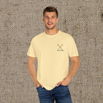 Model wearing the Tee It High Let It Fly Graphic Tee in yellow, highlighting the stylish design and comfortable fit ideal for all occasions.