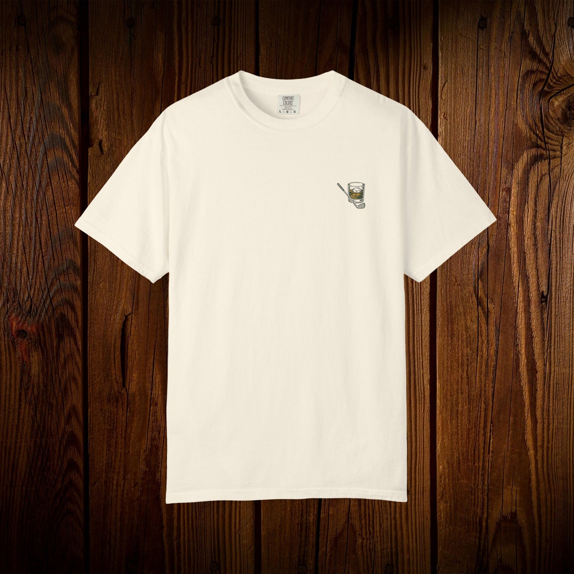 Men's Golf & Whiskey Tee in classic white color, crafted from soft cotton, with an eco-friendly design ideal for casual outings.
