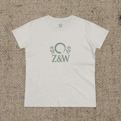 ZenAndWhiskey Classic 100% Cotton Tee in light heather gray featuring the elegant Z&W logo, ideal for stylish comfort.