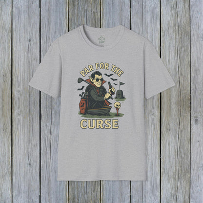 Light gray Funny Halloween Unisex T-Shirt showcasing 'Par For The Curse' graphic, a must-have for Halloween attire.