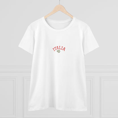 Unisex Ultra Cotton Tee with Italian Heritage Design in white featuring 'ITALIA' embroidered in red, a stylish choice for casual adventures.