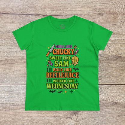 Spooktacular Horror Tee: Chill Like Chucky, Sweet Like Sam, Beetlejuice, Wednesday Addams, Halloween Shirt, Horror Fan Gift