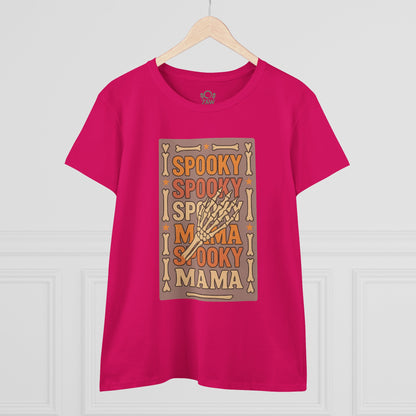 Front view of the Spooky Mama Tee in deep pink, showcasing its eye-catching spooky graphic, ideal for Halloween-themed events.