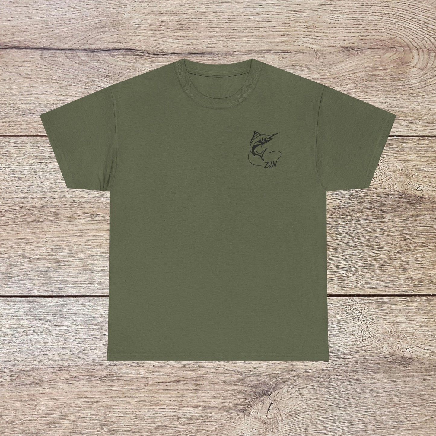 Fishing Adventure Tee in olive green featuring a unique fish design, perfect for nature lovers and outdoor enthusiasts, showcasing a relaxed fit for ultimate comfort.