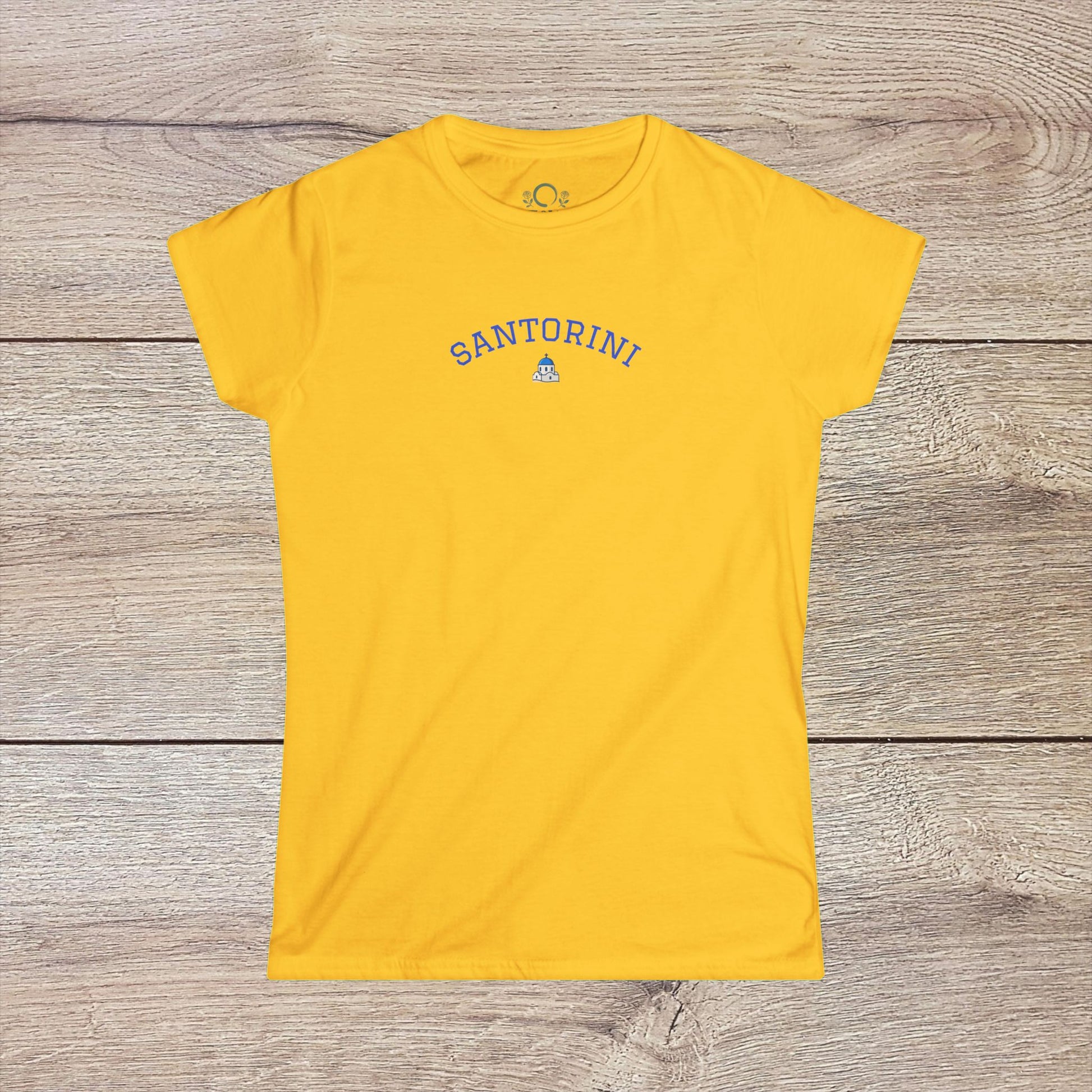 Santorini Tee in vibrant yellow, showcasing a seamless design for a clean look. Made from 100% ring-spun cotton, ensuring comfort and sustainability.