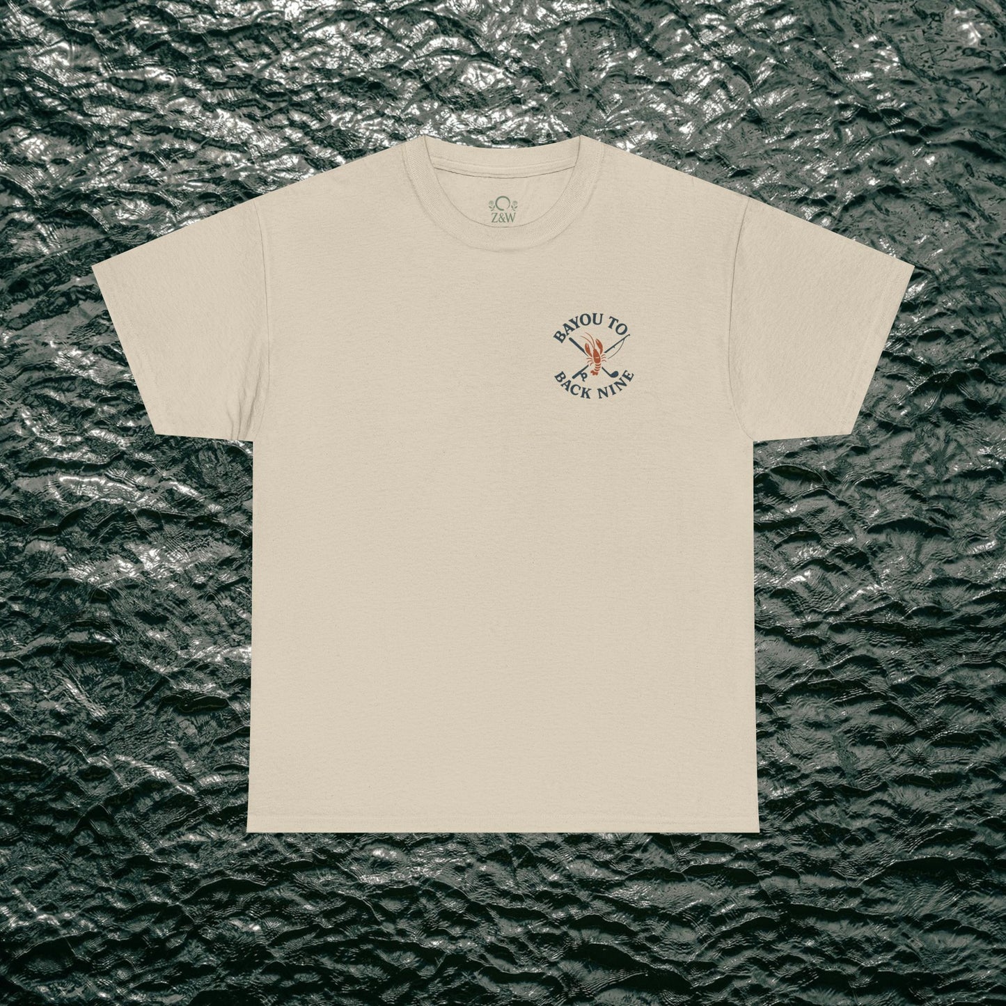 Bayou To Back Nine Softstyle Golf Tee in beige, a comfortable cotton t-shirt designed for casual style and relaxed outings.