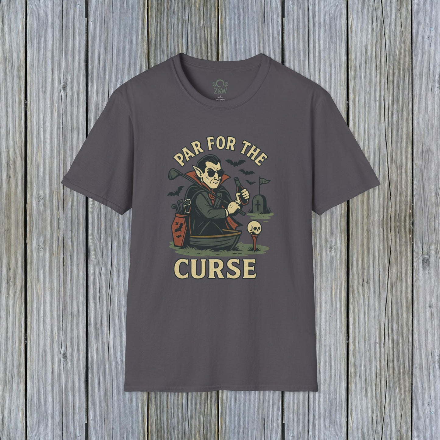 Funny Halloween Unisex T-Shirt featuring 'Par For The Curse' graphic, perfect for spooky fall fashion.