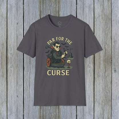 Funny Halloween Unisex T-Shirt featuring 'Par For The Curse' graphic, perfect for spooky fall fashion.