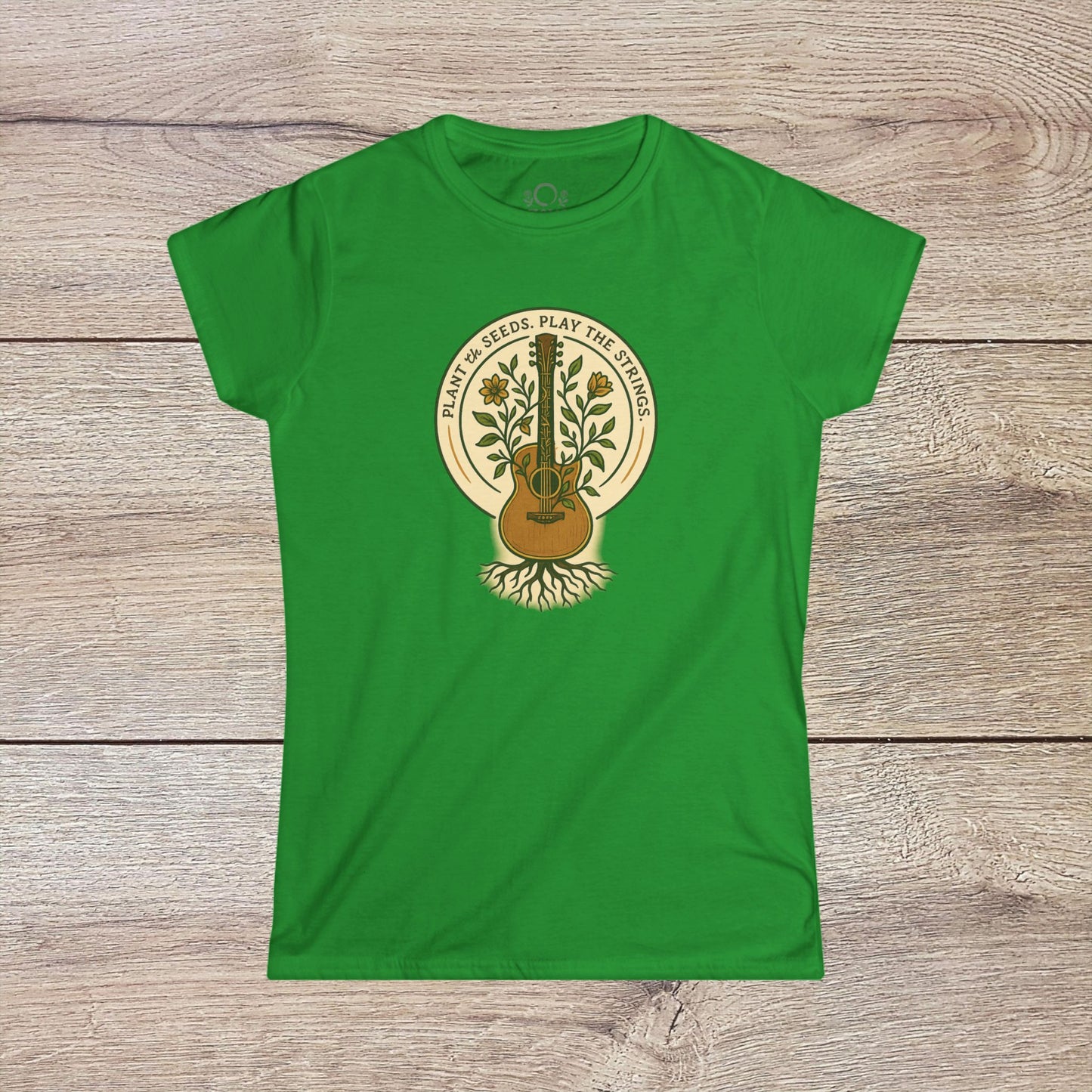 Cozy Plant Guitar Sweatshirt with Kangaroo Pocket and Adjustable Hood - Ethically Made, featuring a vibrant green color and a decorative guitar design with plants, perfect for music lovers looking for sustainable fashion.