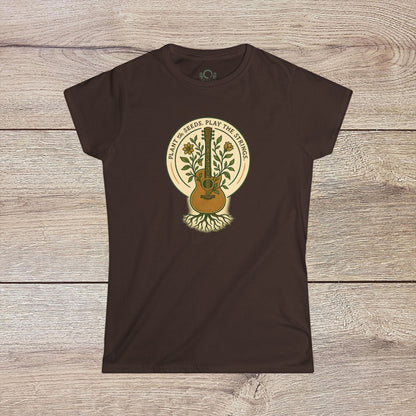 Cozy Plant Guitar Sweatshirt with Kangaroo Pocket and Adjustable Hood - Ethically Made featuring a playful guitar and plant motif on a brown sweatshirt.