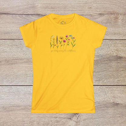 Wildflowers T-Shirt in bright yellow displaying charming floral graphics, perfect for nature lovers looking for a blend of style and ethical fashion.