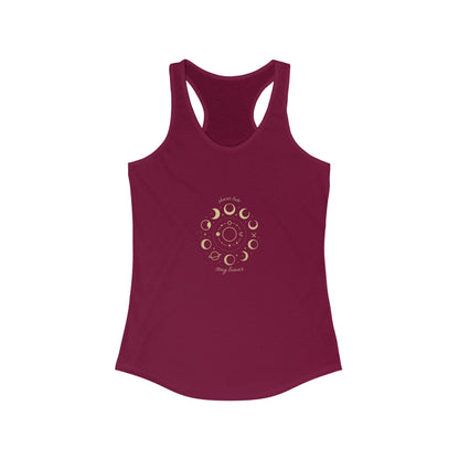 Stay Lunar Yoga Tank in rich burgundy, featuring a captivating moon phase illustration, made of a comfortable blend of 60% cotton and 40% polyester, suitable for active lifestyles.