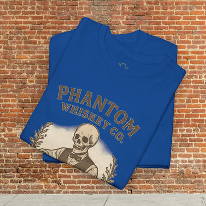 Vintage Skull Whiskey Lover Unisex Tee - Retro Casual Party Shirt in vibrant blue, designed with a skull motif, a great gift for whiskey enthusiasts this Halloween.