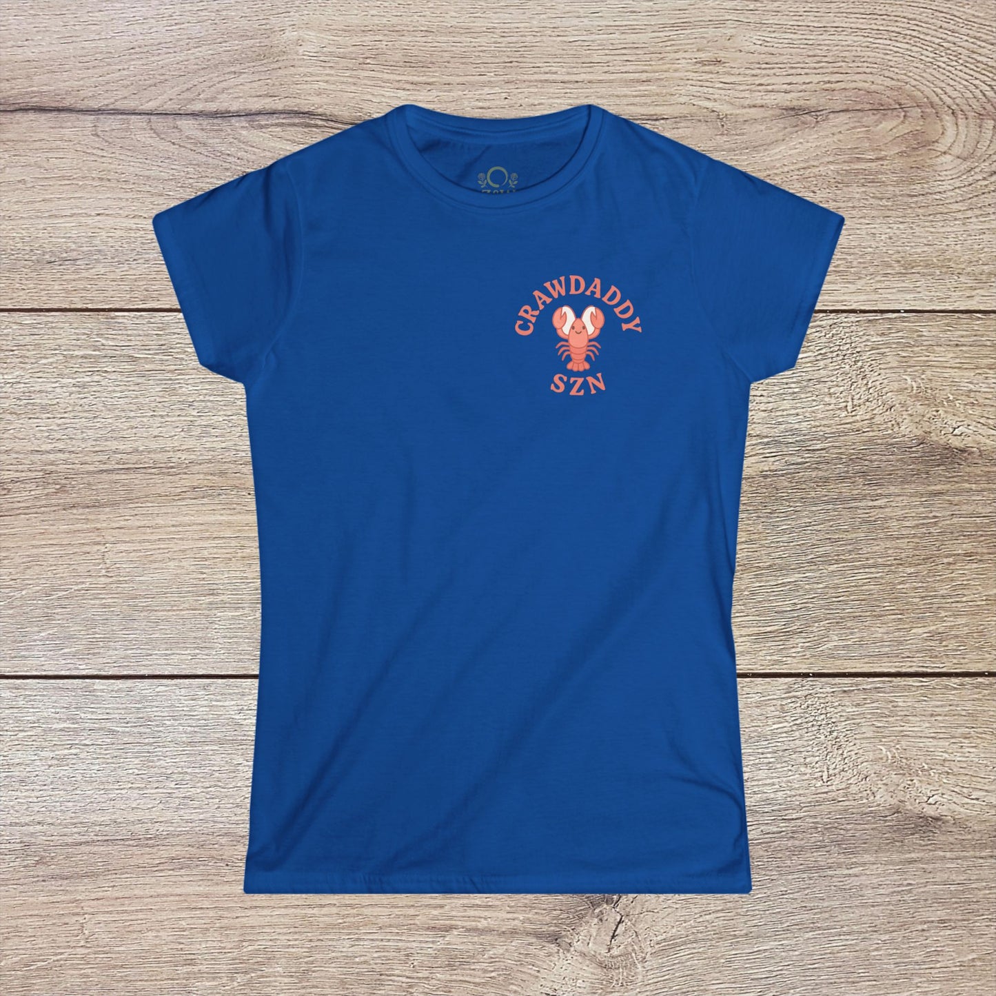 Crawfish Boil Shirt for Women in vibrant blue, showcasing 'CRAWDADDY SZN' lettering, ideal for summer festivals and enjoying seafood. Trendy and comfortable for all occasions.