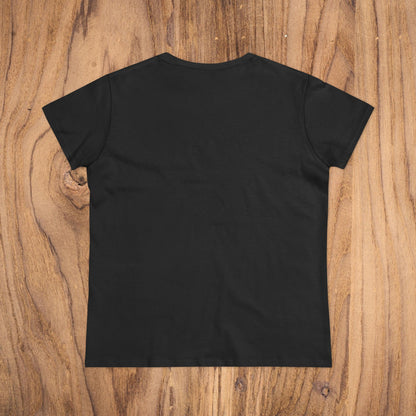 Back view of the Sunflower & Butterflies Cotton Tee for Women, highlighting the sleek and minimalist design in black, emphasizing breathable and durable fabric.