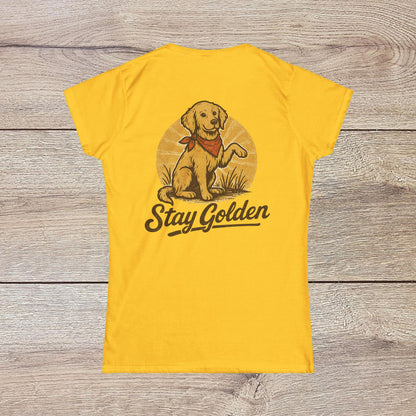 Back view of the vibrant yellow Stay Golden Dog Tee, featuring a playful golden retriever illustration that celebrates canine companionship.