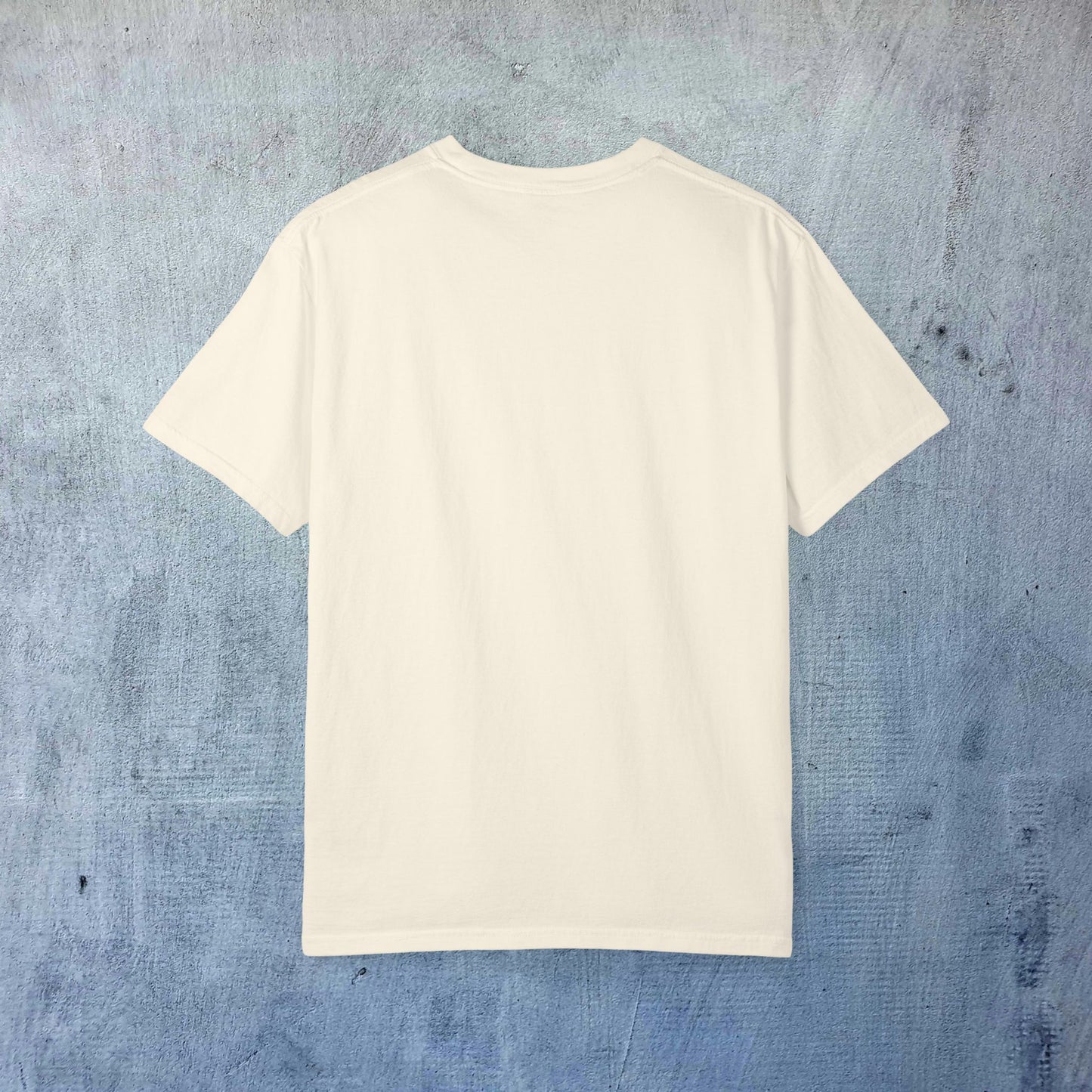Back view of the Sleek Woof of Ball Street T-Shirt in cream, emphasizing the minimalist style without side seams for enhanced comfort.