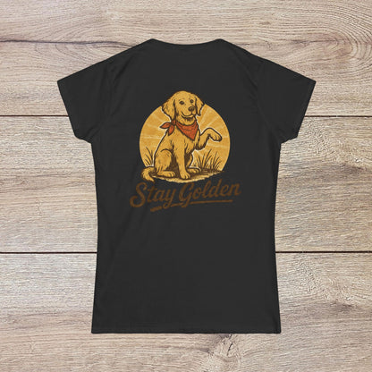 Back view of the Stay Golden Dog Tee, featuring a charming illustration of a golden retriever with a bandana, perfect for dog lovers.