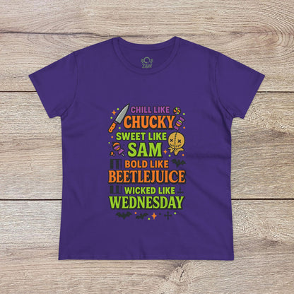 Spooktacular Horror Tee: Chill Like Chucky, Sweet Like Sam, Beetlejuice, Wednesday Addams, Halloween Shirt, Horror Fan Gift