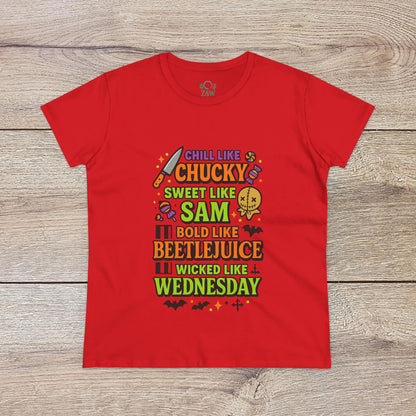 Spooktacular Horror Tee: Chill Like Chucky, Sweet Like Sam, Beetlejuice, Wednesday Addams, Halloween Shirt, Horror Fan Gift
