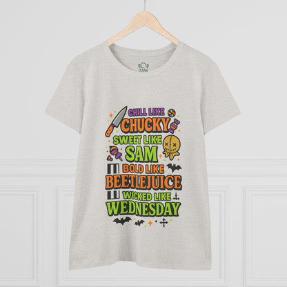 Spooktacular Horror Tee: Chill Like Chucky, Sweet Like Sam, Beetlejuice, Wednesday Addams, Halloween Shirt, Horror Fan Gift
