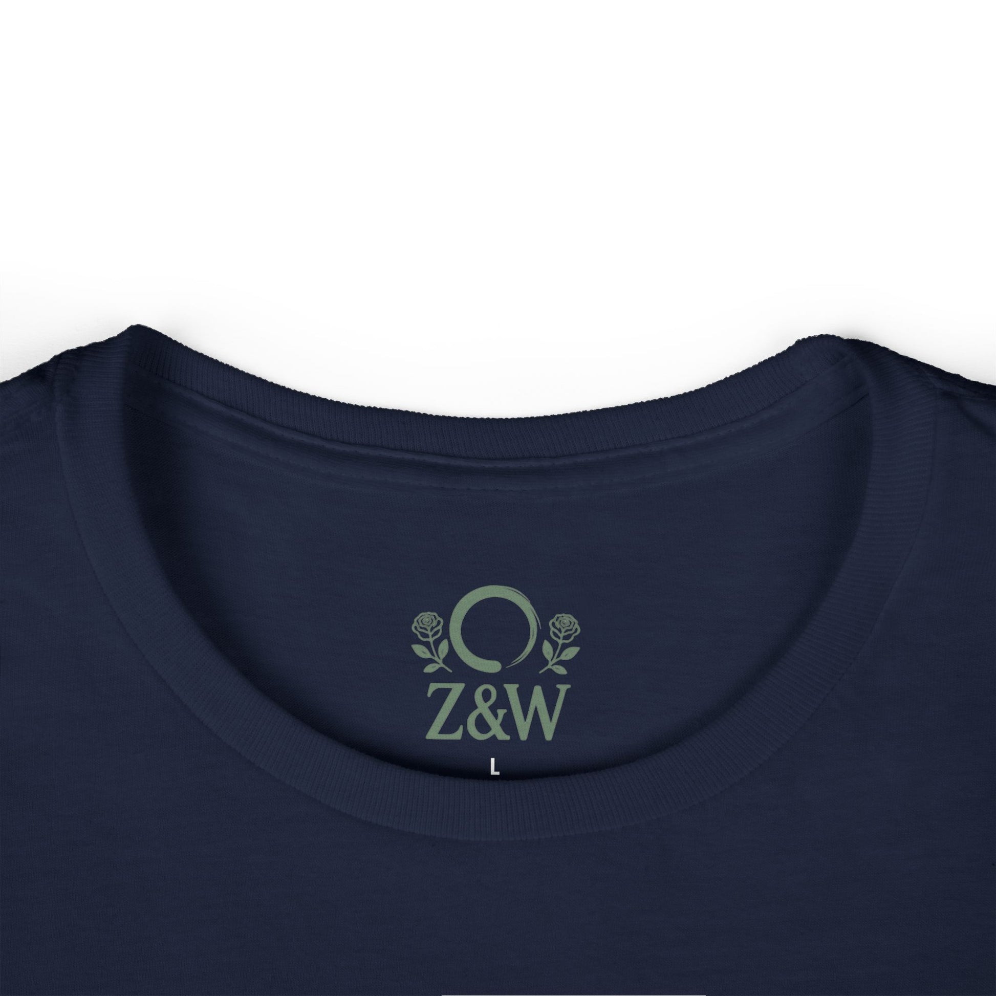 Cozy Plant Guitar Sweatshirt features a navy round neckline showcasing custom embroidery with Z&W and floral design, designed for warmth and style.